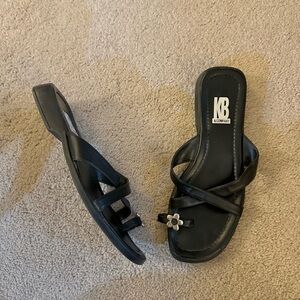 Vintage Y2K KB & Company Floral Toe Ring Black Sandals Strappy Vegan Leather 8.5
